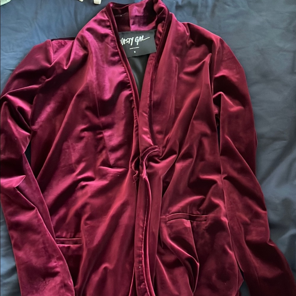 Nasty Gal Deep Red Velvet Jacket